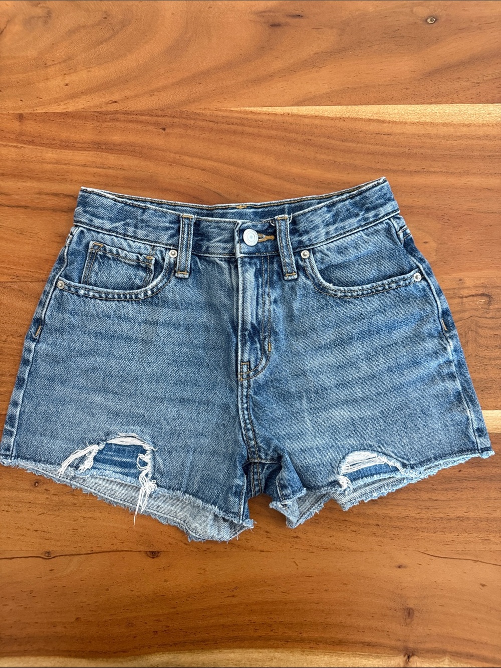 Girl’s Distressed High-Rise Denim Shorts - Blue